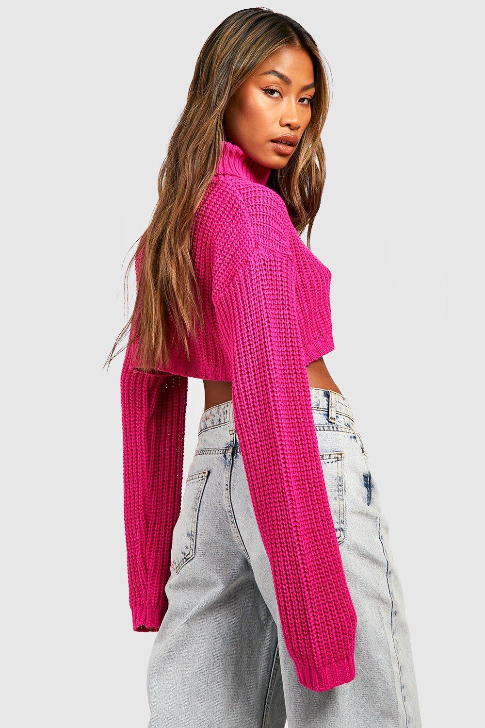 Pink cropped knitted outlet jumper